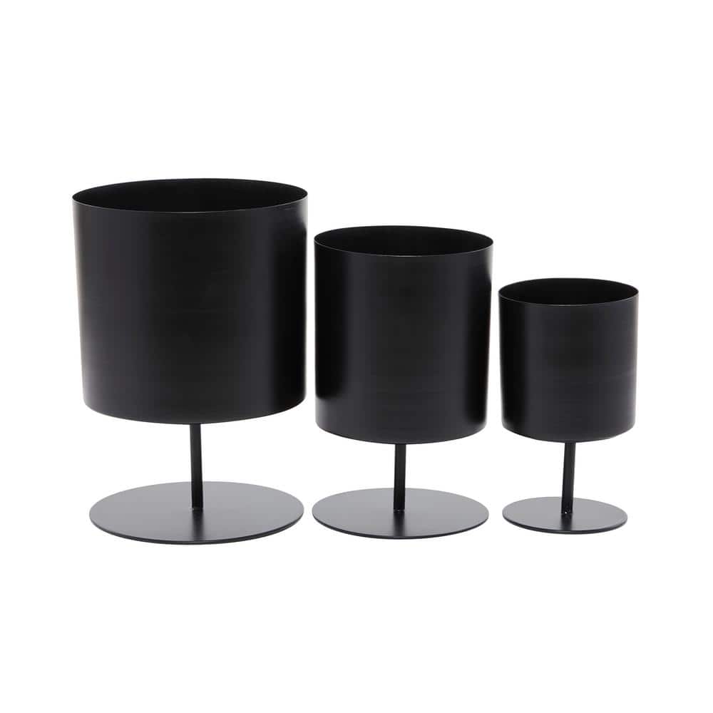 Black Metal Modern Round Planter with Stand, Set of 3