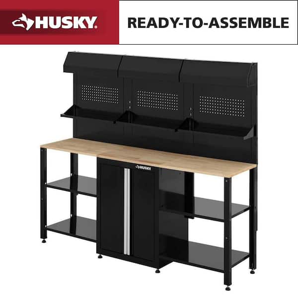 Ready-to-Assemble 80 in. W x 19.5 in. D Steel Garage Workstation in Black