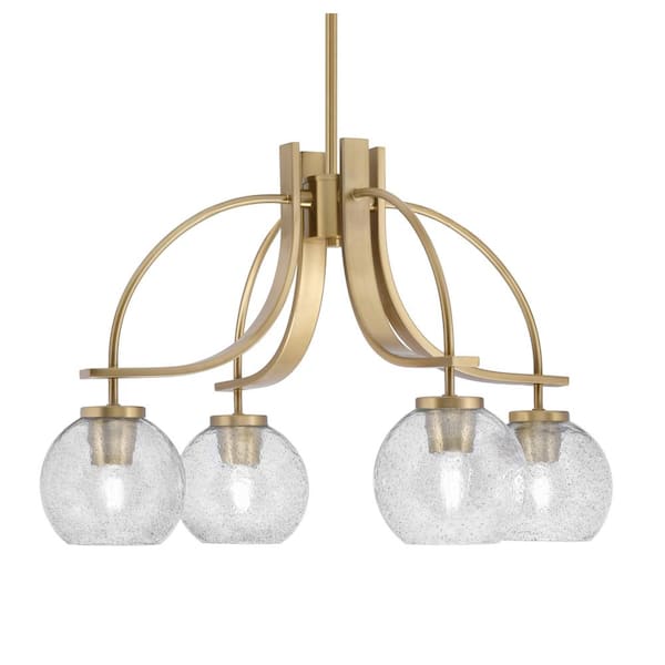 Unbranded Olympia 14.75 in. 4-Light New Age Brass Downlight Chandelier 5" Smoke Bubble Glass Shade
