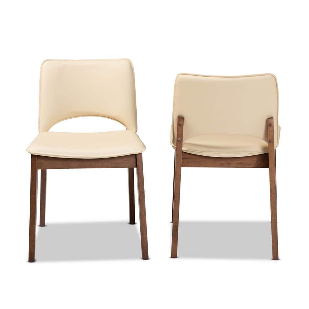 High Back Beige Faux Leather and Cane Wood Arm Chair