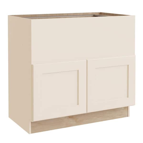 Newport 36 in. W x 24 in. D x 34.5 in. H Assembled Plywood Farm Sink Base Kitchen Cabinet in Blended Cream with Soft Cls