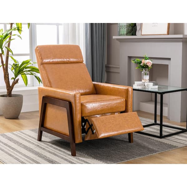 Polibi Modern Brown Wood-Framed PU Leather Adjustable Home Theater Push Back  Recliner with Thick Seat Cushion and Backrest RS-MWPAHR-BN - The Home Depot