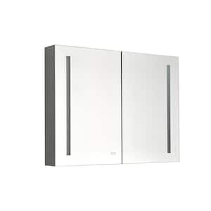 40 in. W x 30 in. H LED Large Rectangular Metallic Gray Aluminum Alloy Surface Mount Medicine Cabinet with Mirror