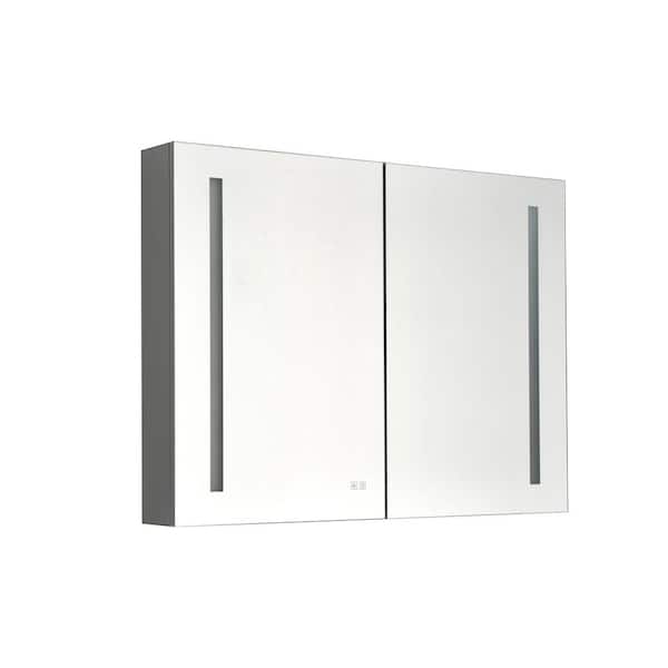 Polibi 40 in. W x 30 in. H LED Large Rectangular Metallic Gray Aluminum Alloy Surface Mount Medicine Cabinet with Mirror