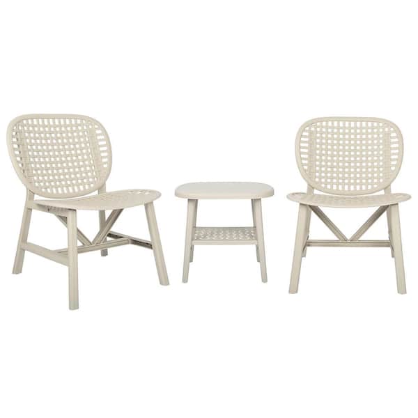 Sudzendf 3-Piece Composite Outdoor Bistro Patio Table Chair Set All Weather Conversation Bistro Set Outdoor Coffee Table in White