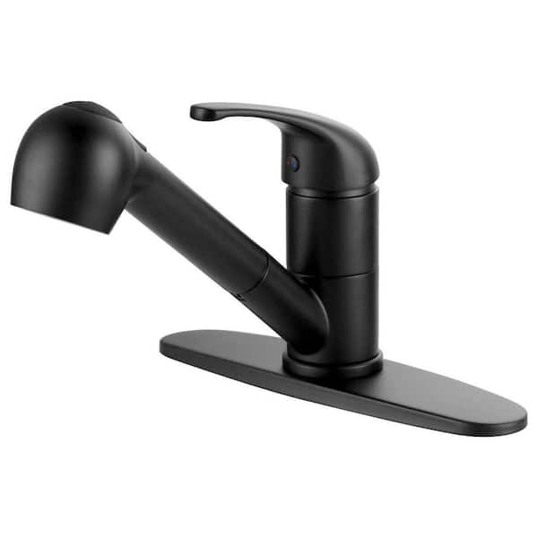6 in. H Single Handle Swivel Spout Pull Out Sprayer Kitchen Faucet with 2-Mode and Deckplate Included in Matte Black