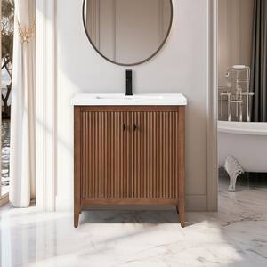 CSS 30-Inch Maple Walnut Single Bathroom Vanity Base Cabinet - Antique Style, Birch Wood