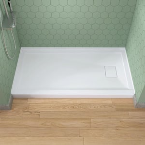 60 in. x 32 in. Single Threshold Alcove Floor Shower Pan Base with Right Drain in White