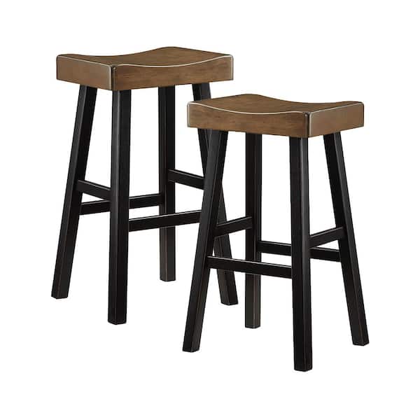 Homelegance Oxton 30 in. Black and Brown Wood Pub Height Stool with Wood Seat (Set of 2)