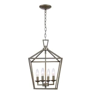 Lacey 4-Light Antique Silver Leaf Pendant Light Fixture with Caged Metal Shade