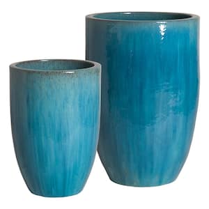 18 x 26, 23 in. x 32 in. H Ceramic Tall Planters S/2, Blue