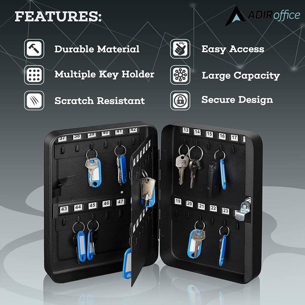 Black Steel Wall-Mount Key Cabinet with Key Lock