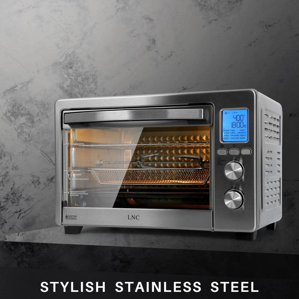 LNC 1.31Cu.ft Large Capacity 6-Slice Stainless Steel Multifunctional Digital Toaster Oven with 12-Cook Modes, Silver