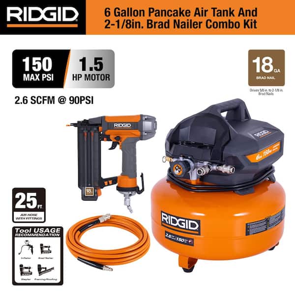 6 Gal. 150 PSI Portable Electric Oil-Free Jobsite Pancake Air Compressor with 25 ft. Air Hose and 18GA Brad Nailer