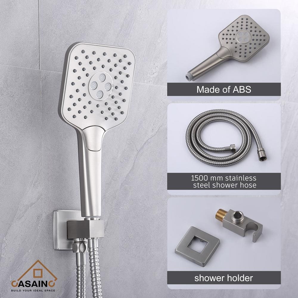 Brushed Nickel Dual Square Rain Shower Head with Handheld