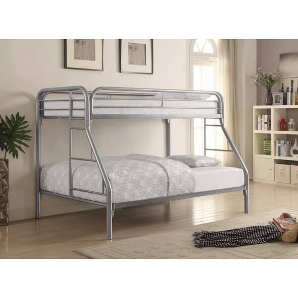 Benjara Silver Full Adjustable Bunk Bed with Ladders