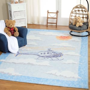 World Traveler Cerulean Blue 5 ft. 7 in. x 8 ft. 9 in. Non-Slip Playful Helicopter Area Rug