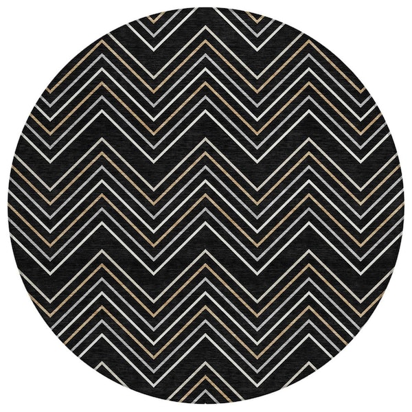 Chantille Machine Washable Indoor/Outdoor Abstract ACN2391 Black 8 ft. x 8 ft. Round Rug
