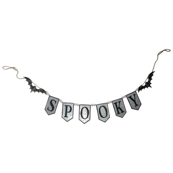 Northlight 82.25 in. Metal Gray and Black Spooky Halloween Bat Banner