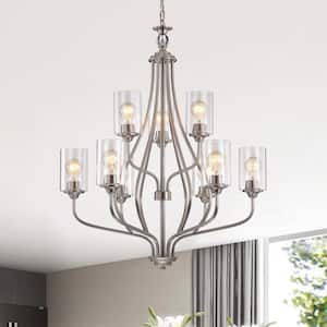 9-Light Brushed Nickel Classic Chandelier with Clear Glass Shades