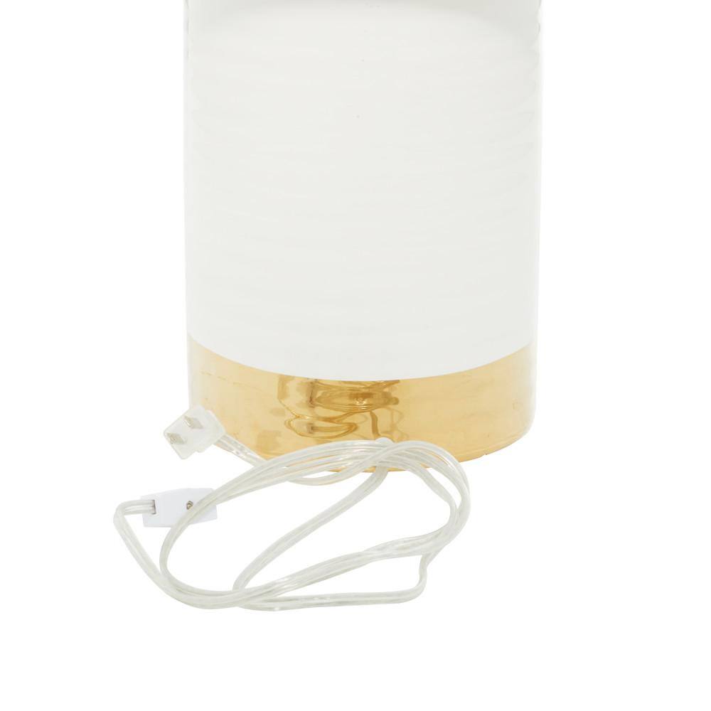 Gold Trim White Ceramic Cylindrical Nightstand Lamp