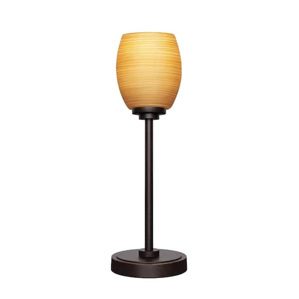 Unbranded Quincy 17 in. Dark Granite Accent Lamp with Cayenne Linen Glass Shade