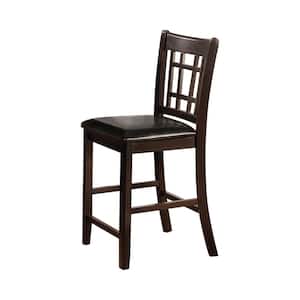 Lavon 41.25 in. Espresso and Black Lattice Back Wood Frame Counter Height Bar Stools with Faux Leather Seat (Set of 2)