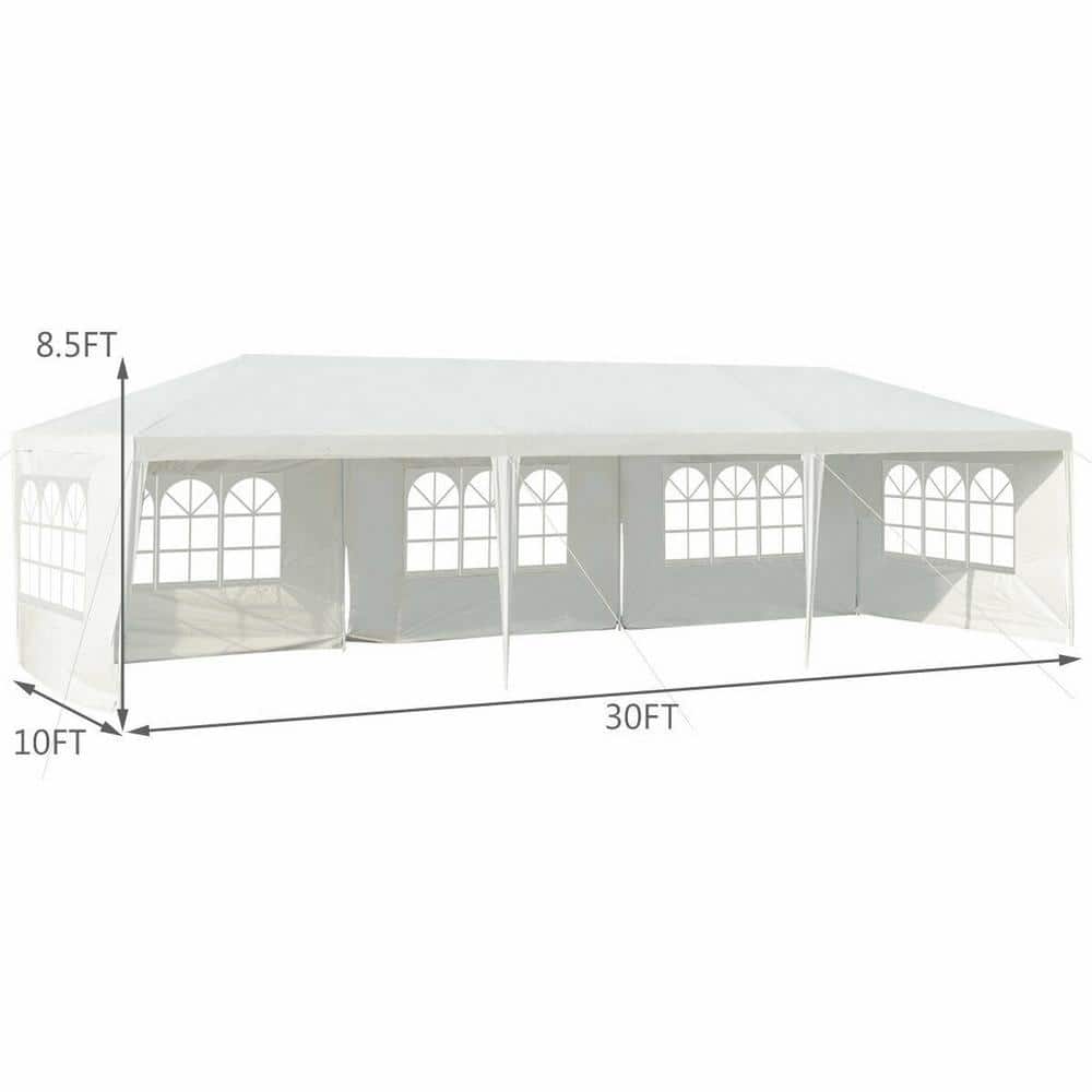 White 10' x 30' Steel and PE Outdoor Canopy Tent with Sidewalls