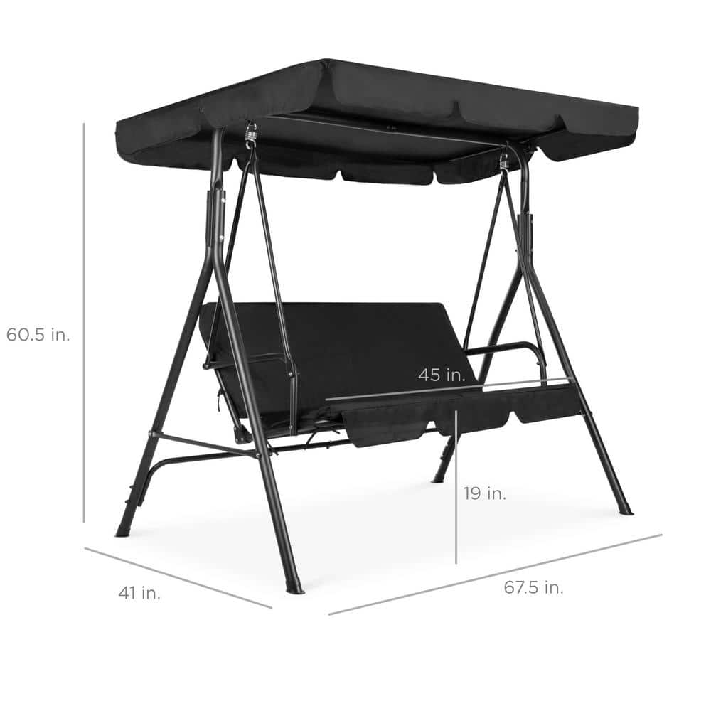 Black Metal 2-Person Outdoor Swing Glider with Canopy