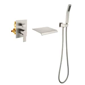 Jewelry Single-Handle Wall Mounted Roman Tub Faucet with Hand Shower in Brushed Nickel (Ceramic Valve Included)