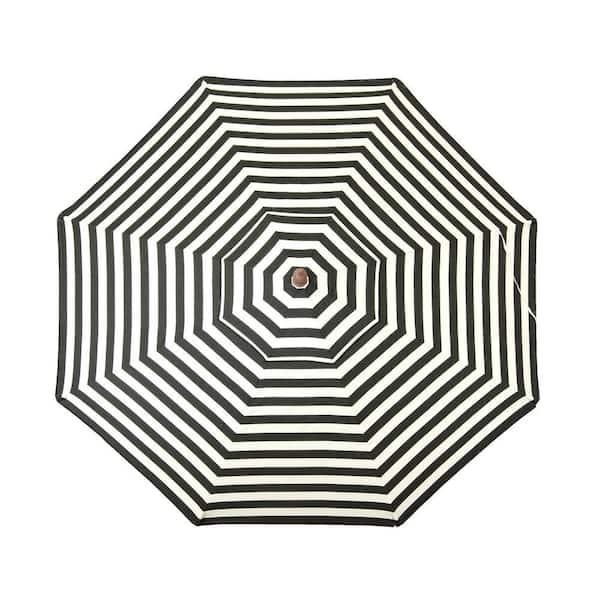 9 ft. Wooden Market Patio Umbrella in Black and White Stripes