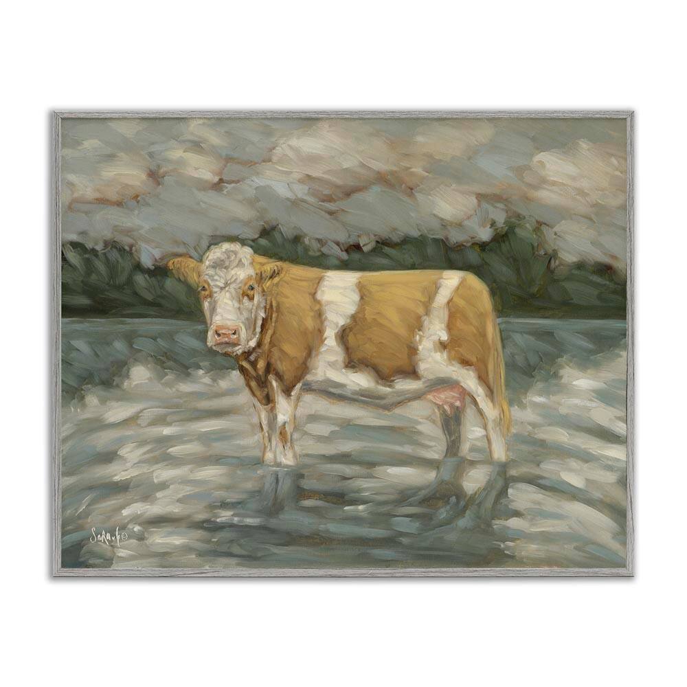 Cattle Wading in Shore by Sara G. Designs Gray Framed Animal Giclee Art Print 16 in. x 20 in. price history on PriceWatchPro