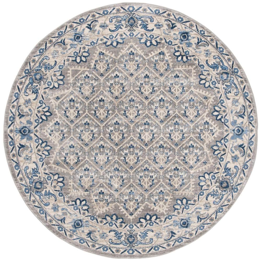 SAFAVIEH Brentwood Light Gray/Blue 9 ft. x 9 ft. Round MultiFloral