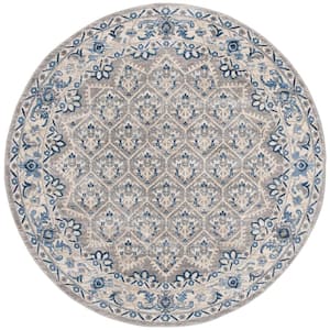Brentwood Light Gray/Blue 9 ft. x 9 ft. Round Multi-Floral Geometric Border Area Rug