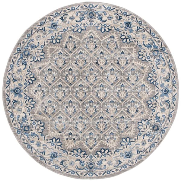 SAFAVIEH Brentwood Light Gray/Blue 9 ft. x 9 ft. Round Multi-Floral Geometric Border Area Rug