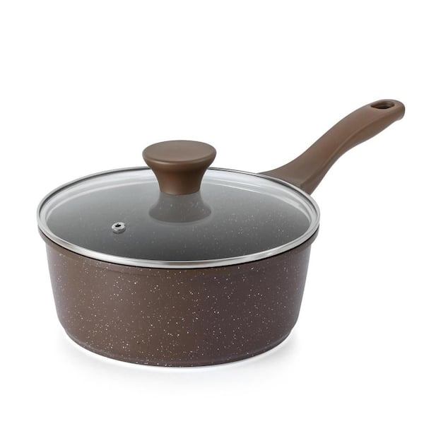 1.5 qt. Ceramic Nonstick Saucepan with Lid and Stay Cool Handle, Induction Compatible, Granite Coating, Toffee Brown