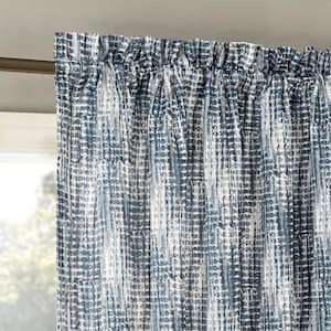 Aran Crosshatch Print Navy Blue Polyester 54 in. W x 63 in. L Rod Pocket Light Filtering Curtain (Single Panel)
