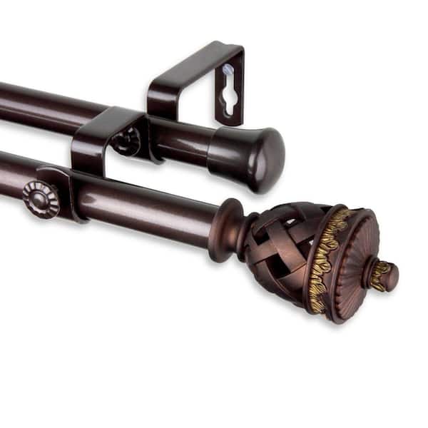 Rod Desyne 28 in. - 48 in. Telescoping Double Curtain Rod Kit in Cocoa with Arielle Finial