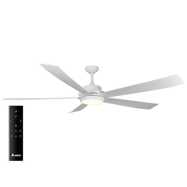 Delta Breez Pleasanton 72 in. Dimmable Integrated LED Indoor/Outdoor Matte White Ceiling Fan, Remote, 6 Speeds, Reversible Motor