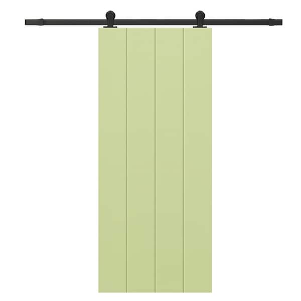 CALHOME 30 in. x 96 in. Sage Green Painted Composite MDF Paneled Interior Sliding Barn Door with Hardware Kit