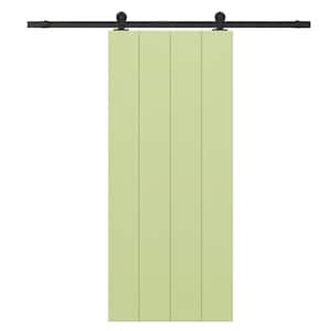 36 in. x 96 in. Sage Green Painted Composite MDF Paneled Interior Sliding Barn Door with Hardware Kit
