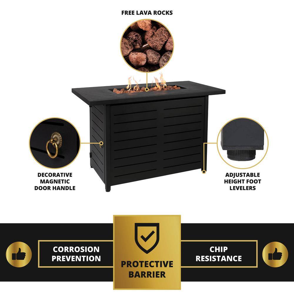 Black Aluminum 45" Gas Fire Pit Table with Lava Rocks