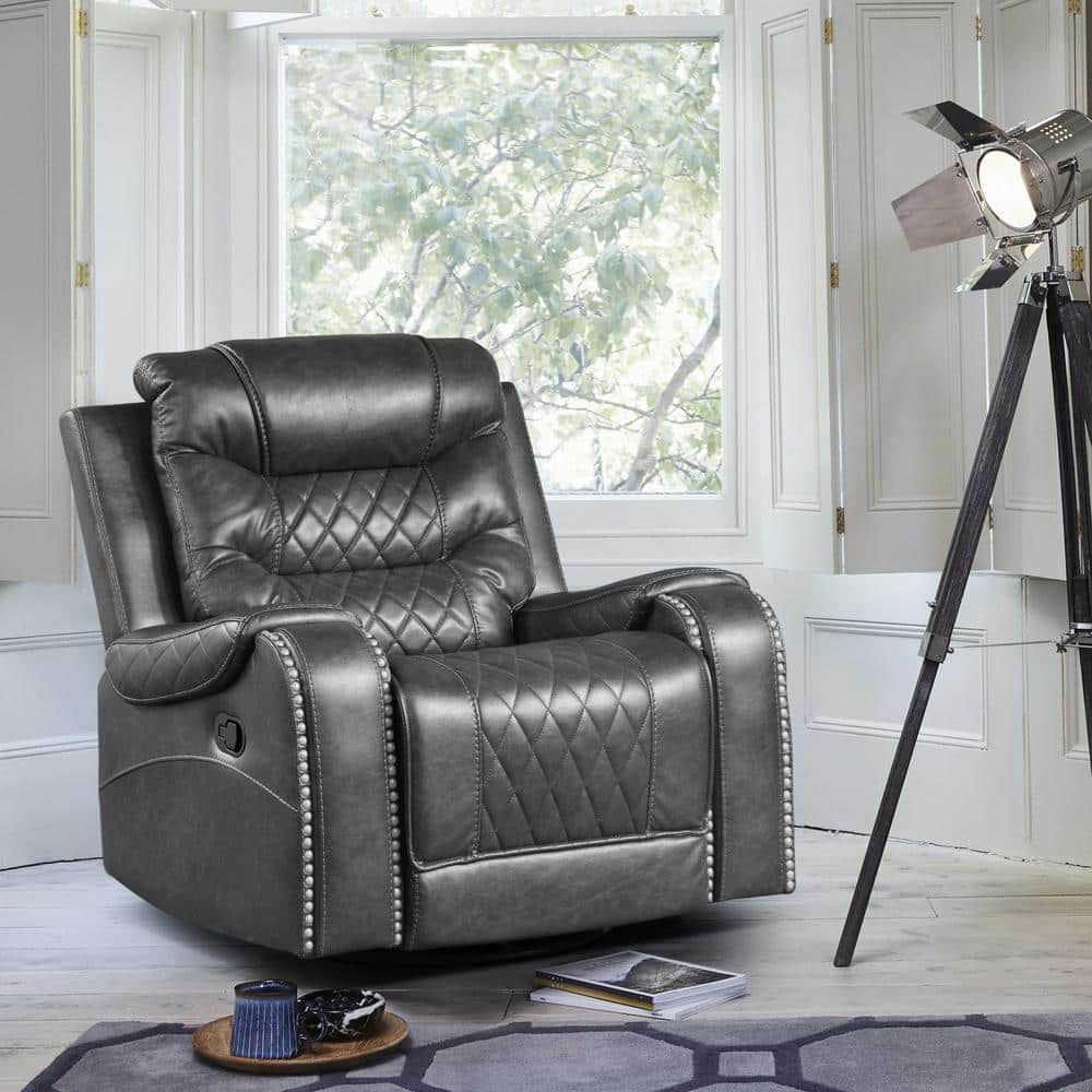 Bergen Gray Faux Leather Manual Swivel Glider Recliner