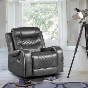 Bergen Gray Faux Leather Manual Swivel Glider Recliner