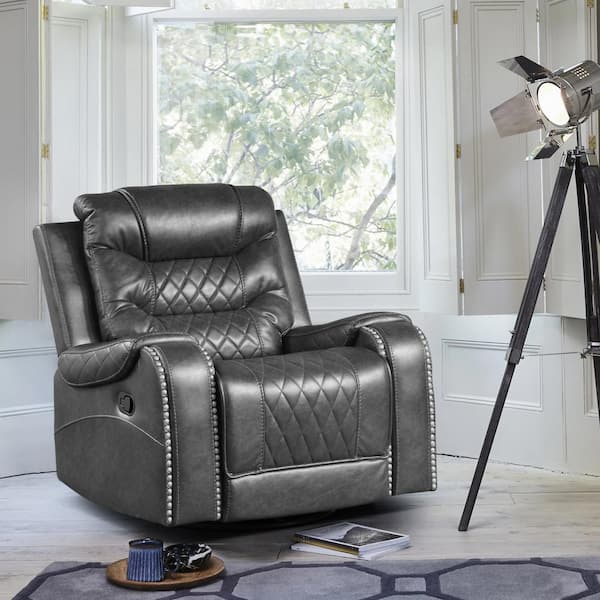 Lazzara Bergen Gray Faux Leather Manual Swivel Glider Recliner