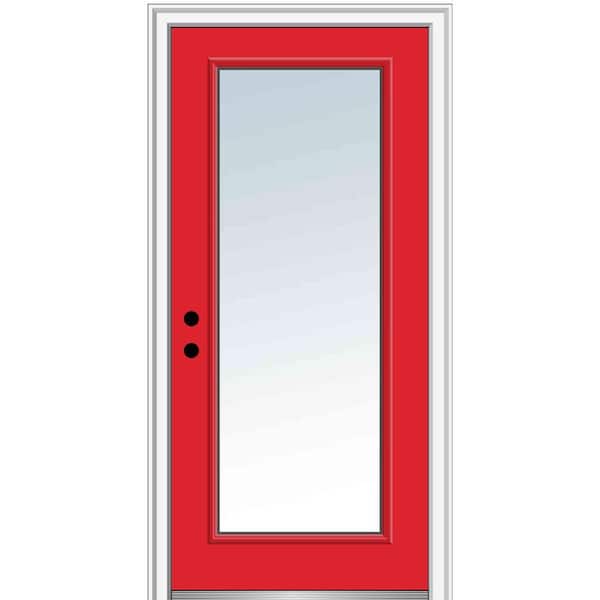 MMI DOOR 36 in. x 80in. Classic Right-Hand Inswing Full-Lite Clear Painted Fiberglass Smooth Prehung Front Door, 4-9/16 in. Frame