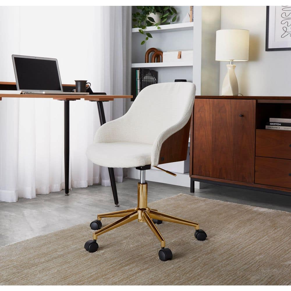 Bacci Fabric Adjustable Height Office Chair in Cream Fabric and Gold Metal with Walnut Wood Accent price history on PriceWatchPro