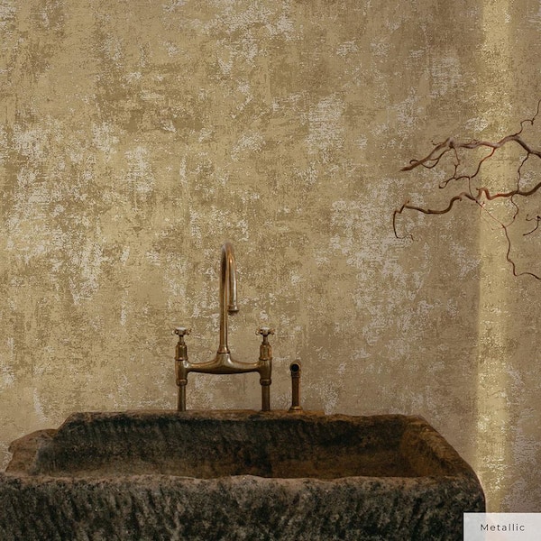 Metallic Gold Distressed Gold Leaf Vinyl Peel and Stick Wallpaper Roll (Covers 28 sq. ft.)