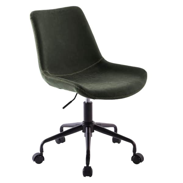 sumyeg Armless Green PU Leather Swivel Office Desk Chair Task Chair with Adjustable Height