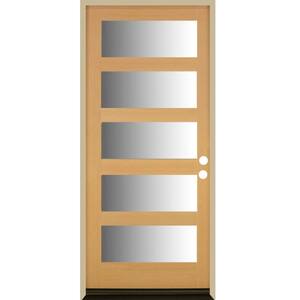 36 in. x 80 in. 5-Lite with Satin Etch Glass Unfinished Left Hand Douglas Fir Prehung Front Door
